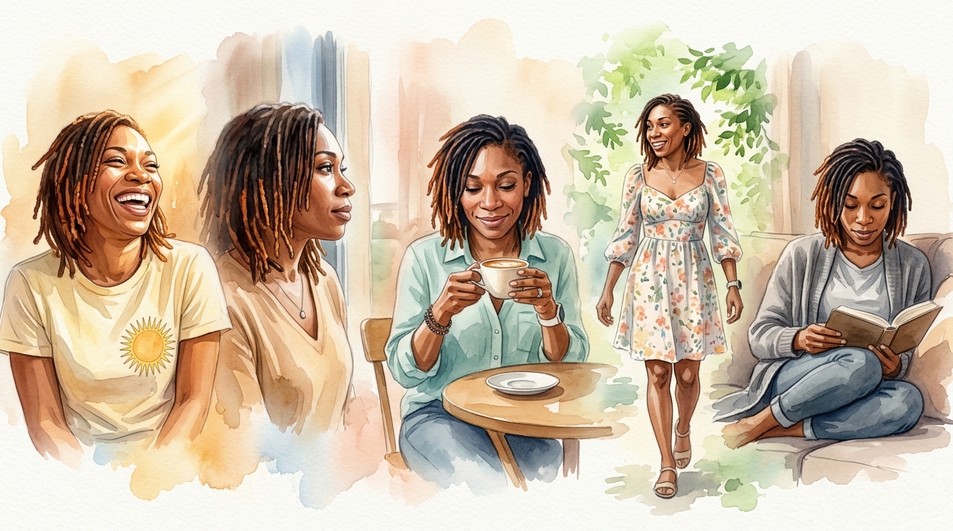 Muriel et plusieurs visages de sa présence, en aquarelle